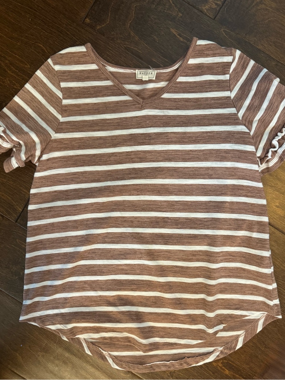 Hayden Striped Brown & White V-Neck  Top